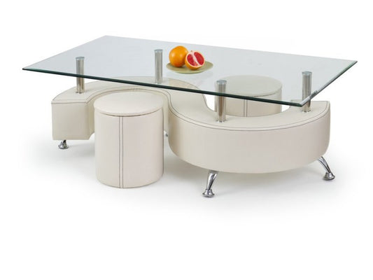 Set masuta cafea cu taburete Nina 3H 130 cm alb