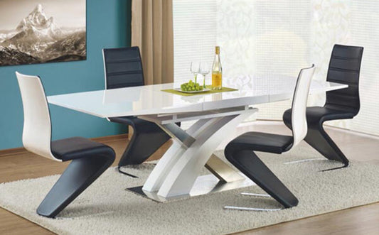 Разтегателна трапезна маса Sandor III – МДФ бял лак +хром