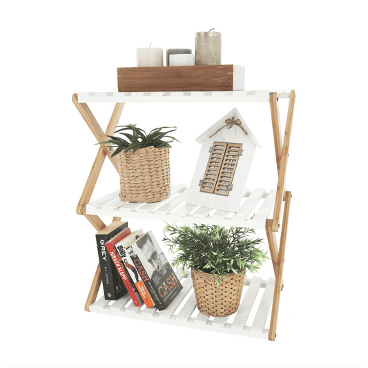 Bibliotecă cu 3 rafturi PEORIA TIP 2 bambus natural / alb 