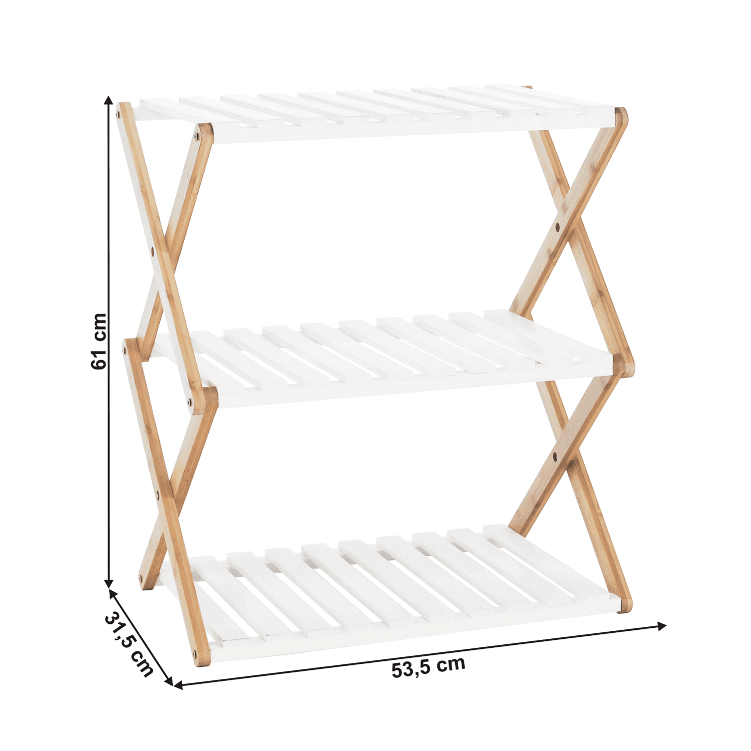 Bibliotecă cu 3 rafturi PEORIA TIP 2 bambus natural / alb 