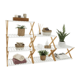Bibliotecă cu 3 rafturi PEORIA TIP 2 bambus natural / alb 