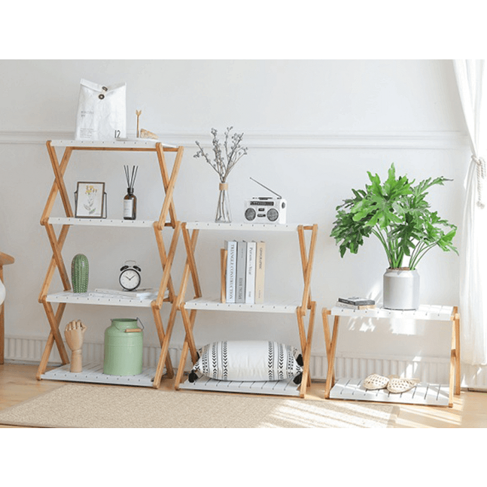 Bibliotecă cu 3 rafturi PEORIA TIP 2 bambus natural / alb 