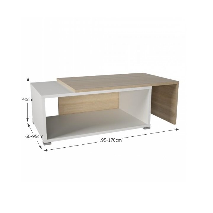 Masuta de cafea extensibila Dron 95-170 cm alb si stejar sonoma