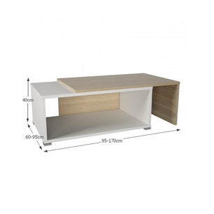 Masuta de cafea extensibila Dron 95-170 cm alb si stejar sonoma
