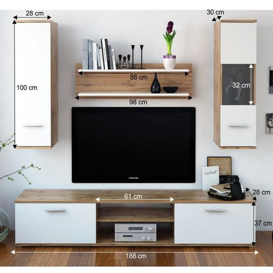 Sectiune living Waw 188 cm stejar utan cu alb