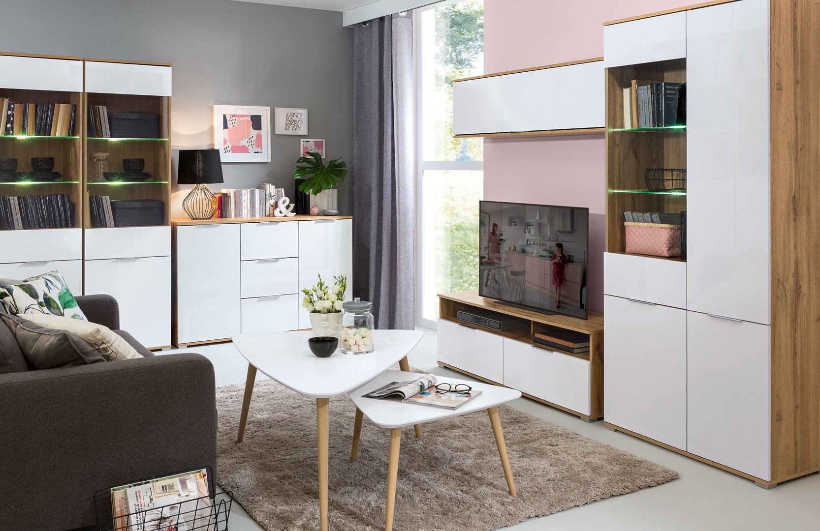 Dulap de perete Zele SFW1K Stejar Wotan cu lac alb