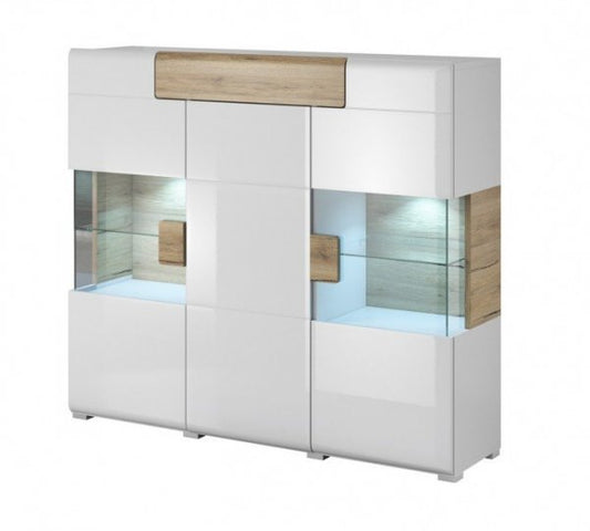 Мини бар Toledo Typ 46 бял гланц и светъл дъб сан ремо - Decorco