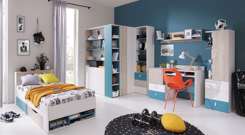 Raft de perete Planet PL12 alb mat, stejar si bleumarin