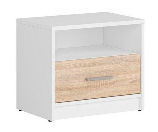 Нощен шкаф Nepo Plus бяло и дъб сонома