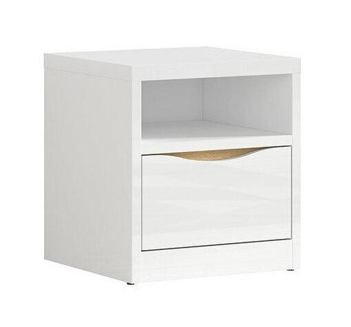 Нощно шкафче Pori бяло гланц и дъб нагано