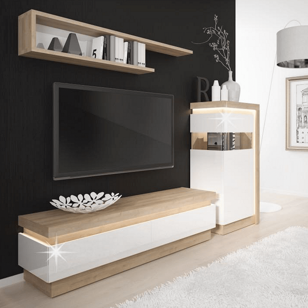Полица Leonardo P03 130 дъб ривиера и бяло екстра висок гланц