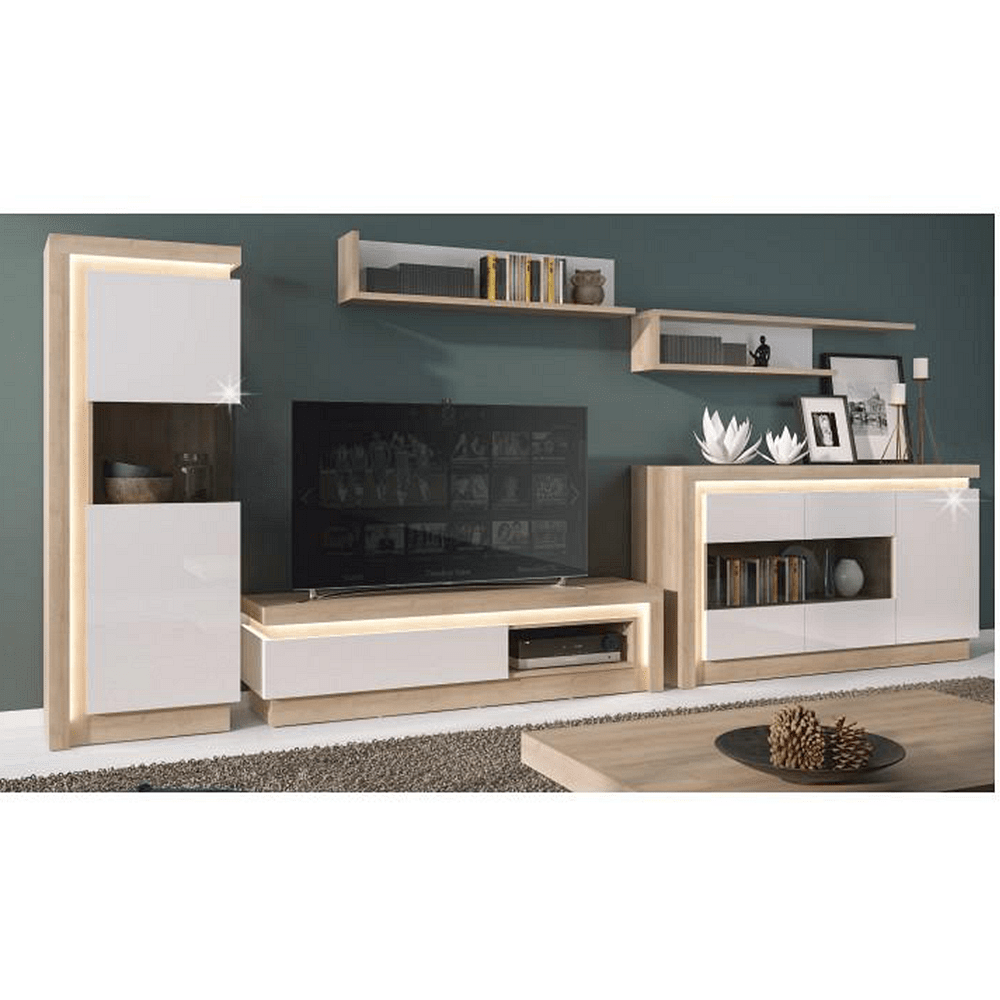Полица Leonardo P03 130 дъб ривиера и бяло екстра висок гланц