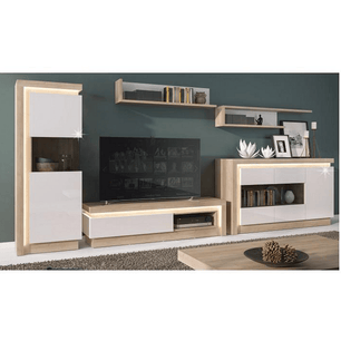 Полица Leonardo P03 130 дъб ривиера и бяло екстра висок гланц