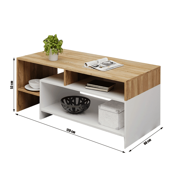 Masuta de cafea Alicante 120 cm stejar nepot si alb