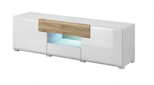 Тв шкаф Toledo Typ 41 бял гланц и светъл дъб сан ремо - Decorco